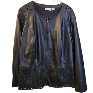 belle By Kim Gravel Faux Leather Jacket Size 1X Lace Design Cut Out